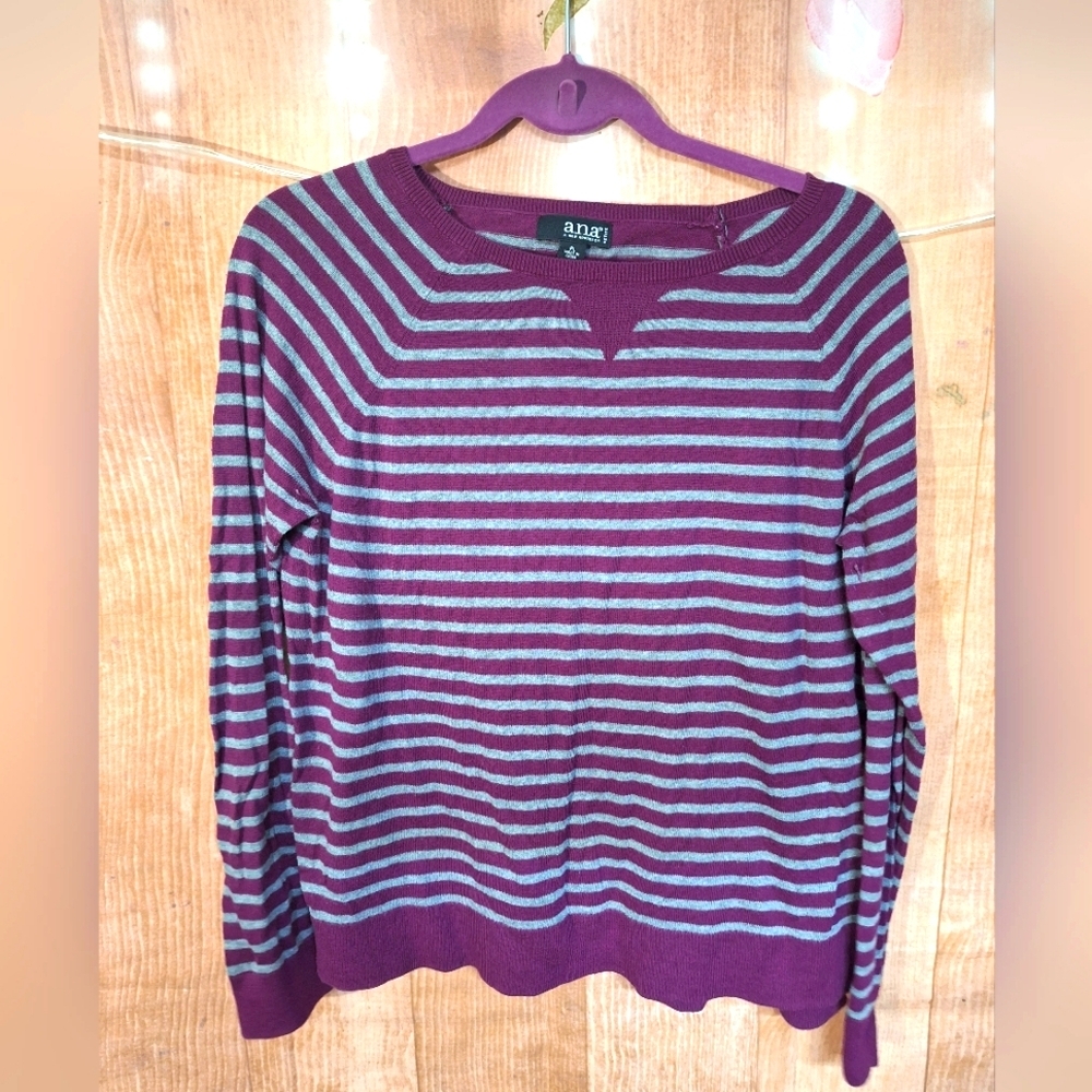 ANA purple and gray striped sweater size large petite